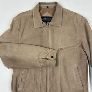 VTG 90s Kuppenheimer Leather Bomber Jacket 44R Tan Pebbled Grain Snap Tab Collar